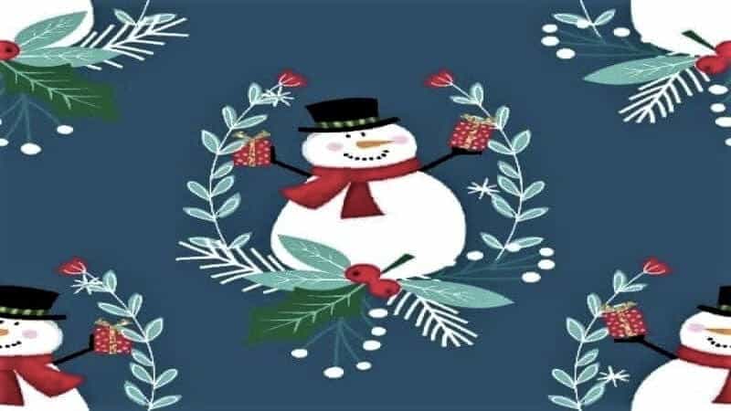 Christmas Cotton Fabric In Dark Blue With A Snowman Print - Christina's Fabrics Online Superstore. Shop now