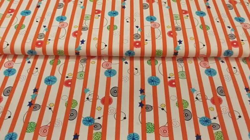 Cotton Fabric In A Orange Stripe With A Playful Print - Christina's Fabrics - Online Superstore. Shop now