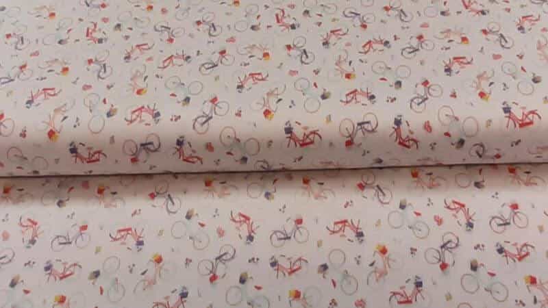 Cotton Fabric In A Pink Bicycle Print - Christina's Fabrics Online Superstore. Shop now