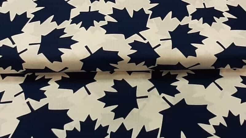 Cotton Fabric In White With A Blue Maple Leaf Print - Christina's Fabrics - Online Superstore. Shop now