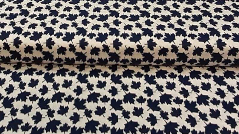 Cotton Fabric In White With A Small Blue Leaf Print - Christina's Fabrics - Online Superstore. Shop now