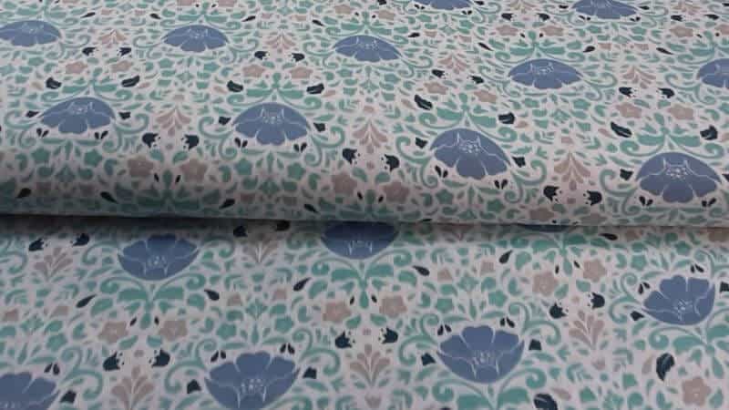 Double Gauze Fabric in Light Blue Floral Damask - Christina's Fabrics Online Superstore. Shop now