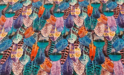 Cotton Fabric - Colorful Feathers - Native