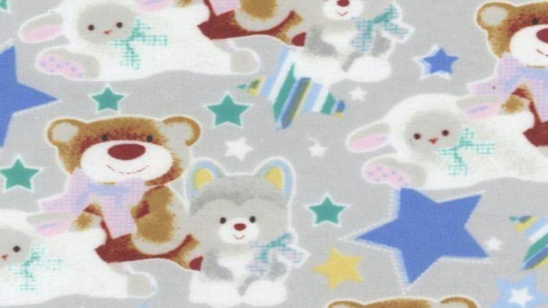 Flannel Fabric In Grey - Teddy Bears And Lambs $5.25 - Christina's Fabrics - Online Superstore. Shop now