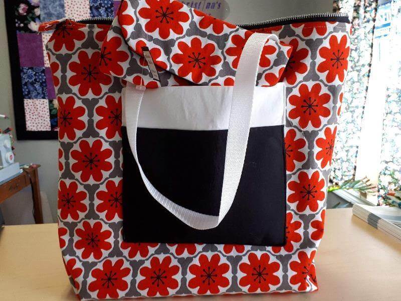 Handmade Tote Bag In Grey and Red Floral Only 35.00