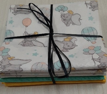 Dumbo The Flying Elephant Fat Quarter Bundles.  Five per bundle.  Christina's Fabrics Online Superstore