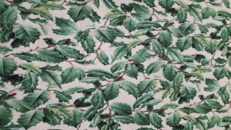 Christmas Cotton Fabric In A Green Color With A Leaf Print - Christina's Fabrics Online Superstore.  Shop now 