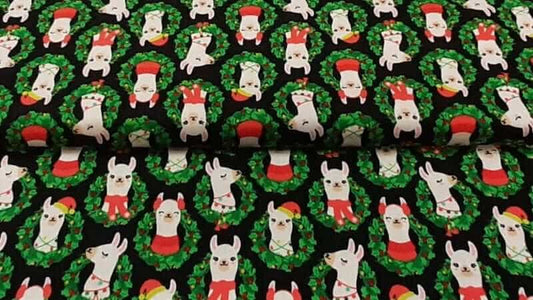 Christmas Cotton Fabric With A Llama Wreath Print - Christina's Fabrics Online Superstore.  Shop now 