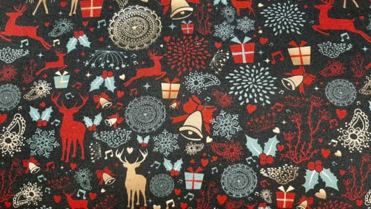 Christmas Cotton In Black With A Beautiful Decorative Print - Christina's Fabrics Online Superstore.  Shop now 