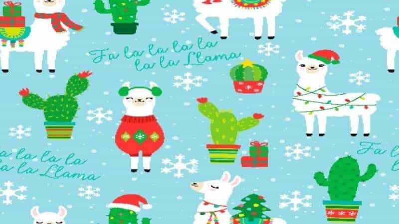 Christmas Fabric In A Blue Color With A Llama Print - Christina's Fabrics Online Superstore.  Shop now 