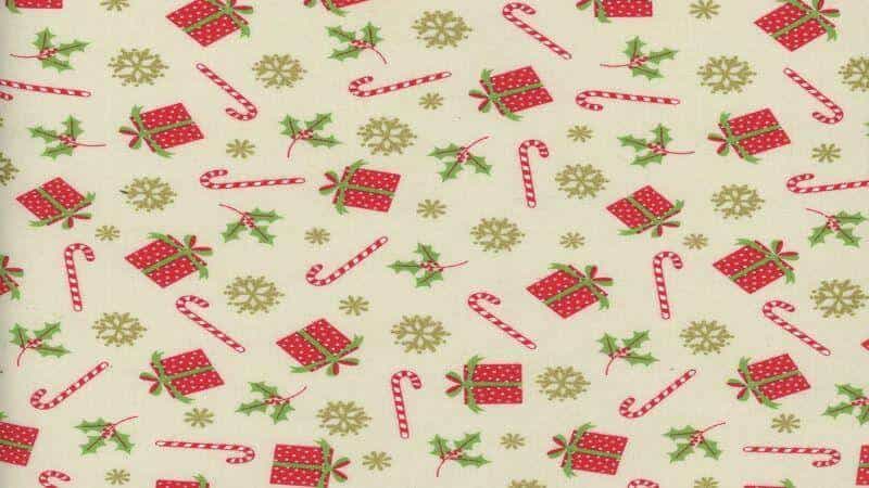 Cotton Christmas Fabric In A Cream Metallic Candy Cane Print - Christina's Fabrics Online Superstore.  Shop now 