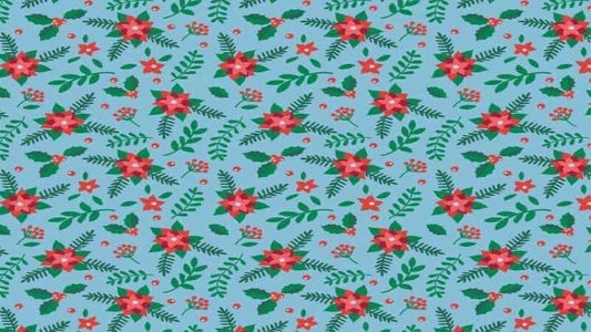 Cotton Christmas Fabric In A Light Blue With A Red Poinsettia Print - Christina's Fabrics Online Superstore.  Shop now 