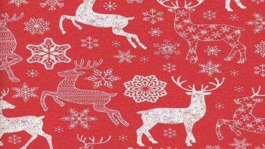 Cotton Christmas Fabric In Red With A Reindeer Print - Christina's Fabrics Online Superstore.  Shop now 