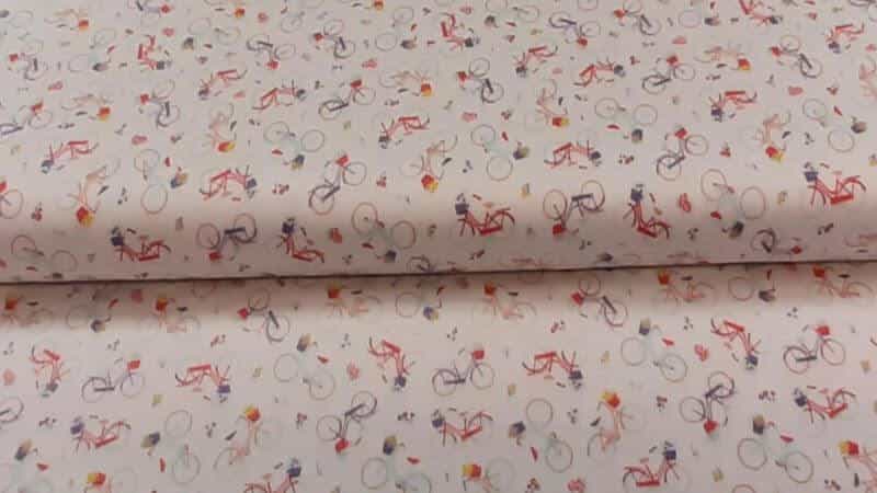 Cotton Fabric In A Pink Bicycle Print - Christina's Fabrics Online Superstore.  Shop now 