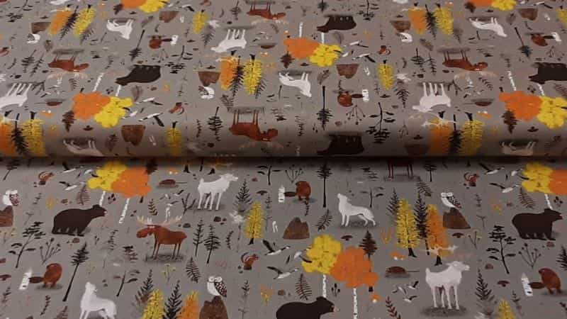 Cotton Fabric In Grey With A Boreal Forest Print - Christina's Fabrics Online Superstore.  Shop now 