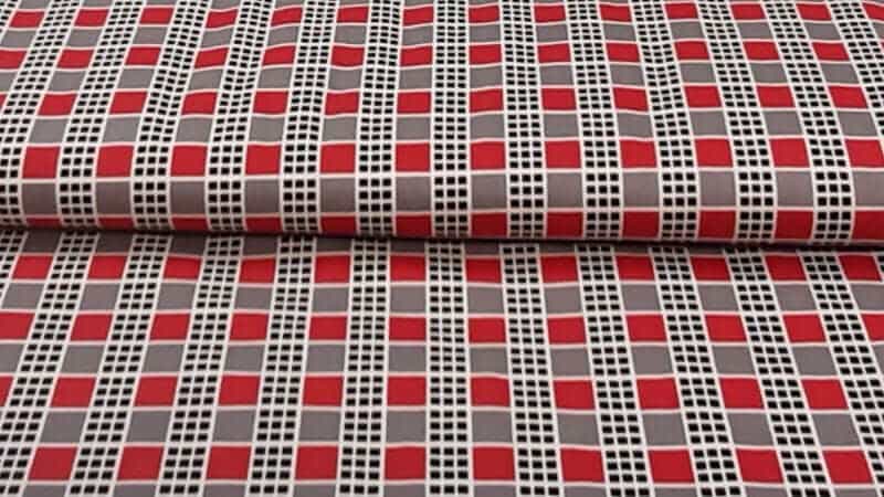 Cotton Fabric in Red And Grey Print - Christina's Fabrics Online Superstore.  Shop now 