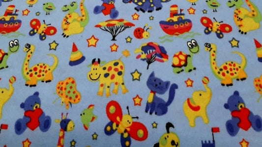 lannel Fabric In Blue With A Zoo Animal Print - Christina's Fabrics - Online Superstore. Shop now