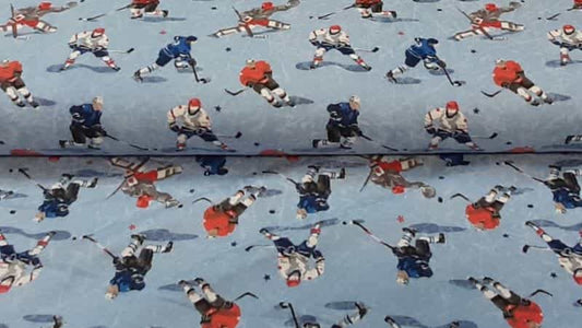 Flannel Fabric In A Blue Color With A Hockey Print - Christina's Fabrics Online Superstore.  Shop now 