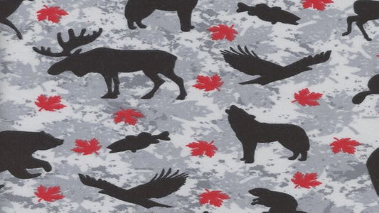 Flannel Fabric In A Grey Wildlife Print - Canadian - Christina's Fabrics Online Superstore.  Shop now 