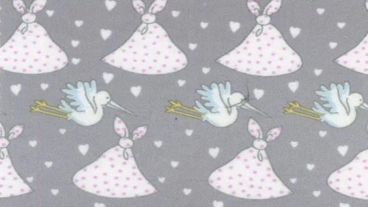 Flannel Fabric In Grey With A Stork Print - $5.25 Half Meter - Christina's Fabrics - Online Superstore.  Shop now 