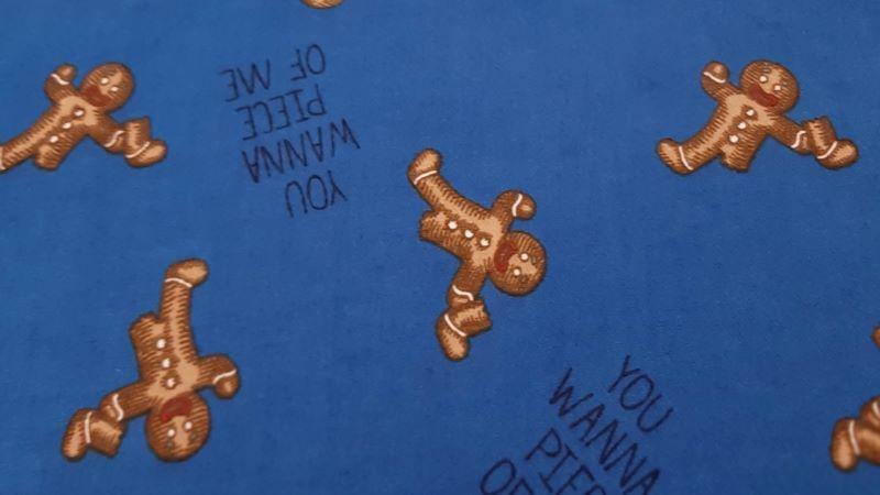 Flannelette Fabric In A Blue With A Gingerbread Print - Christina's Fabrics - Online Superstore.  Shop now 
