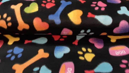 Polar Fleece Fabric In A Black Colorful Pet Print - Christina's Fabrics Online Superstore.  Shop now 
